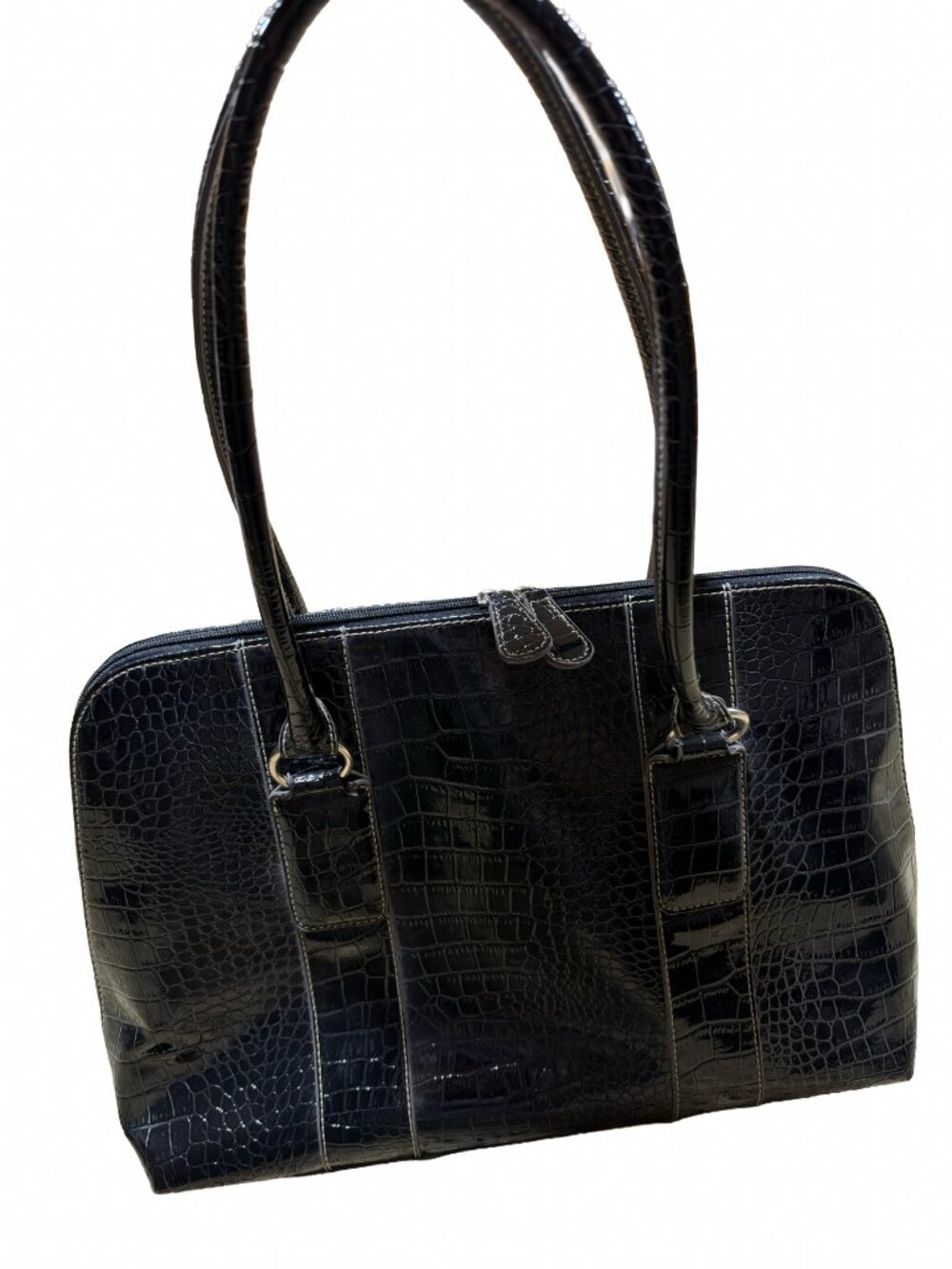 Black Patent Croc Laptop Tote Bag Work Computer Briefcase Purse Organizer 18x12